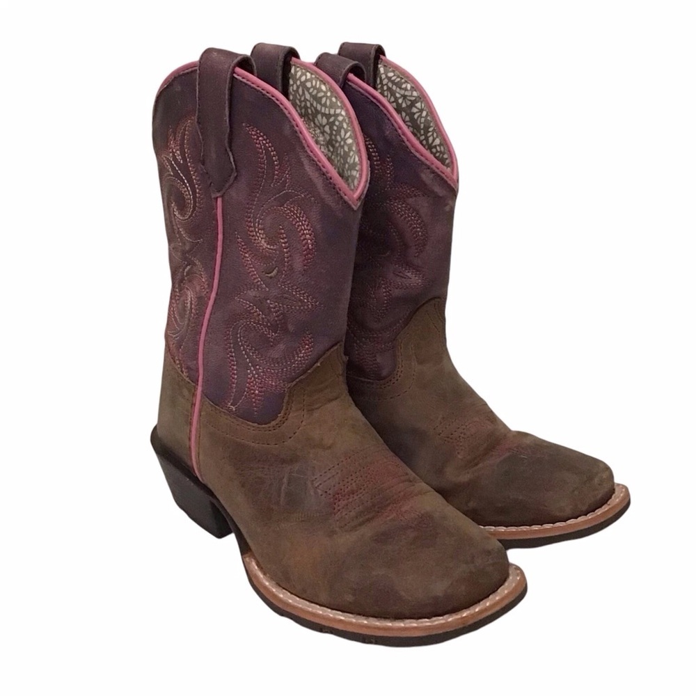 Dan Post 12.5D Youth Tryke Girls Western Boots Brown Pink Leather Distressed